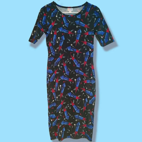 LuLaRoe Dresses & Skirts - Lularoe Julia XS Patriotic Red White Blue Fireworks Bodycon Dress